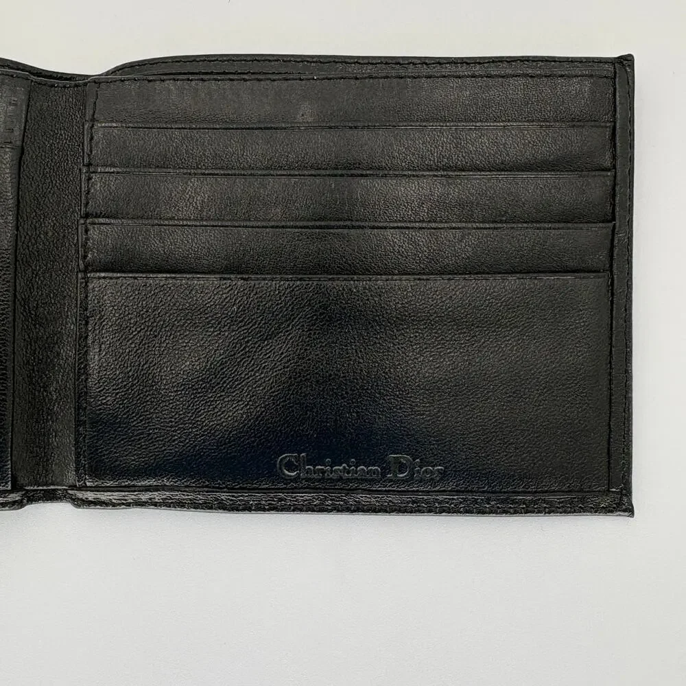 Vintage Christian Dior Black Leather Bifold Wallet Debossed Box Logo Men's